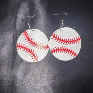 Leather Baseball Earrings, New